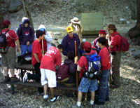 Preparing to hike - "Here's where we are on the map."